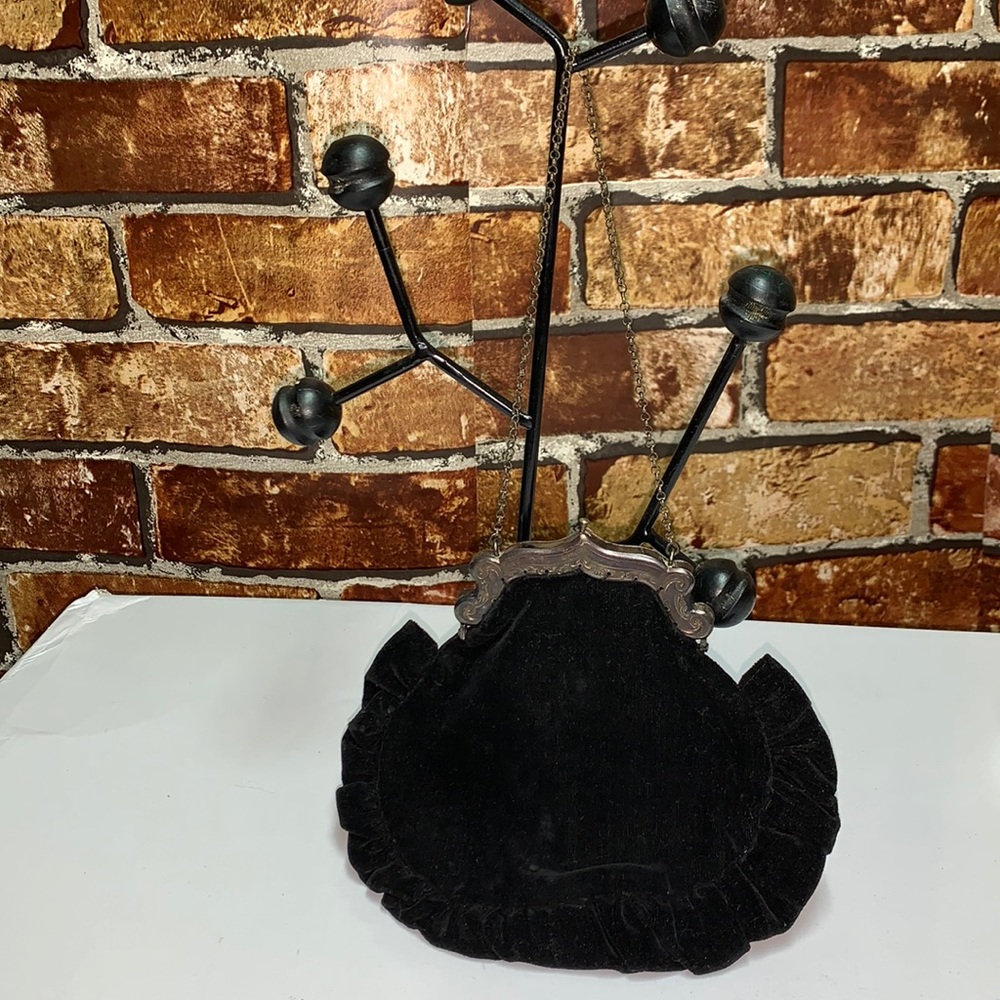 Antique black velvet purse wristlet